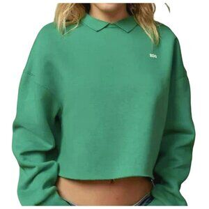 Urban Outfitters BDG Collared Green Cut Off Sweatshirt Top Sz Small NEW